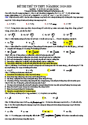 Đề thi thử Tốt nghiệp THPT môn Vật lý - Năm học 2019-2020 (Kèm đáp án)